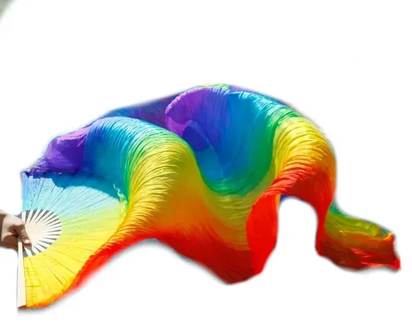 Long éventail arc-en-ciel avec voile – Image 2