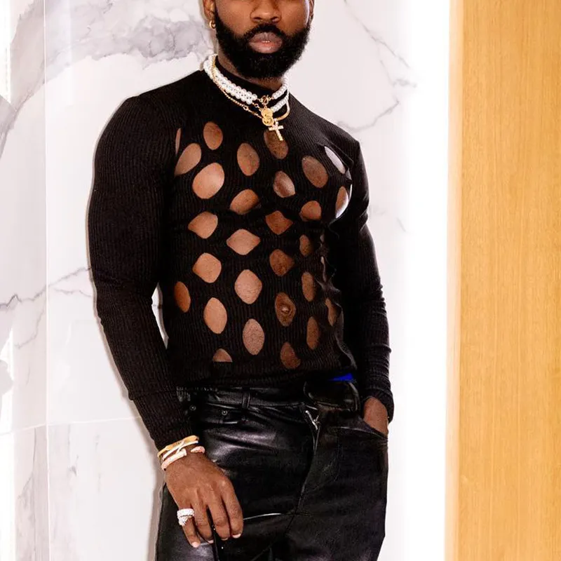 Haut Noir Fin Troué pour Homme – Confort et Style Moderne – Image 3