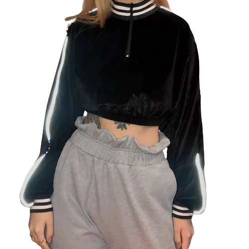 Sweat Crop Top Noir Manche Longue – Image 2