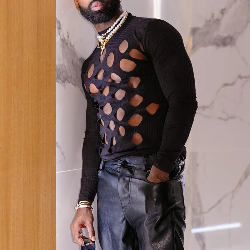 Haut Noir Fin Troué pour Homme – Confort et Style Moderne – Image 2