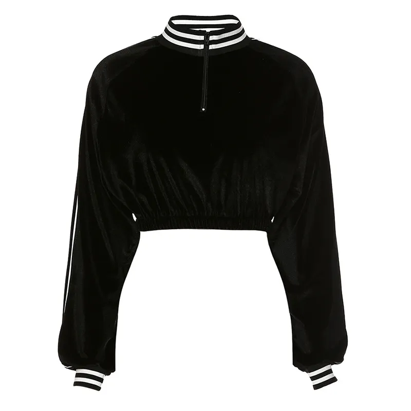 Sweat Crop Top Noir Manche Longue