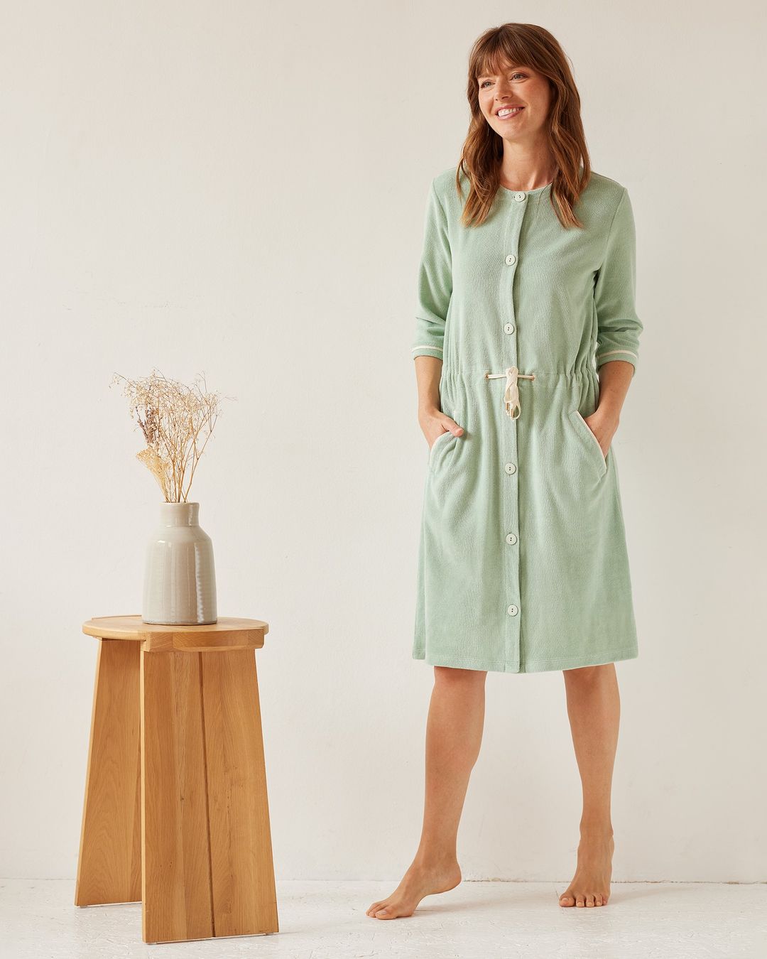 Robe de chambre Helio boutonnée menthe Canat