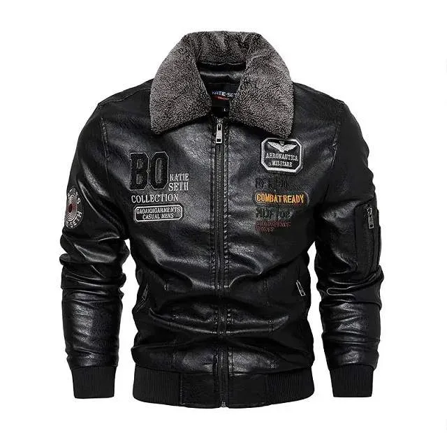 Veste en cuir col fourrure