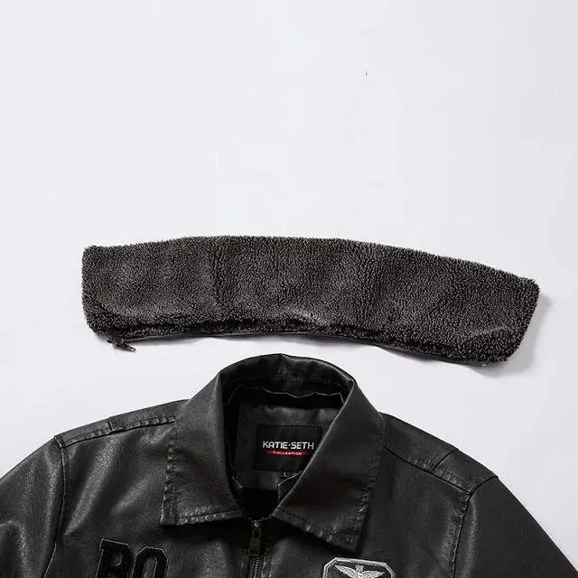 Veste en cuir col fourrure – Image 4