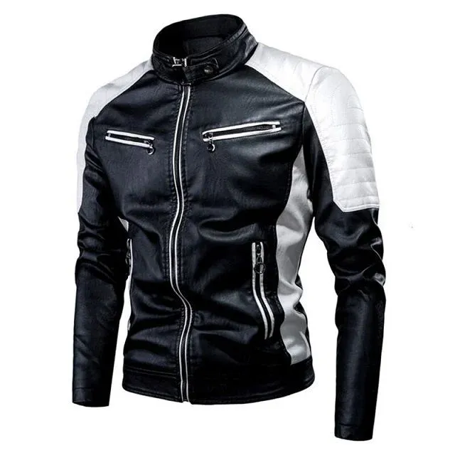 Veste moto en cuir col montant – Image 2