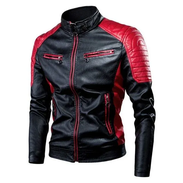 Veste moto en cuir col montant – Image 3