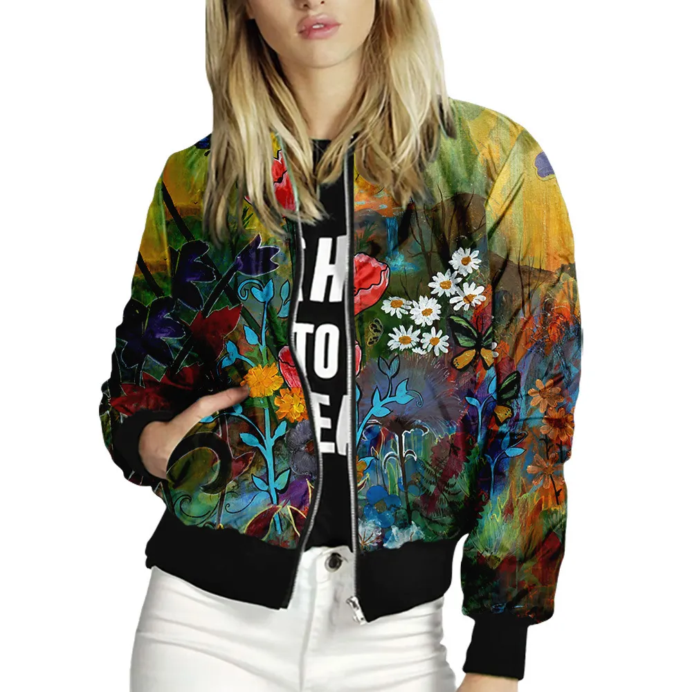Blouson Baseball Uniforme Motif Floral