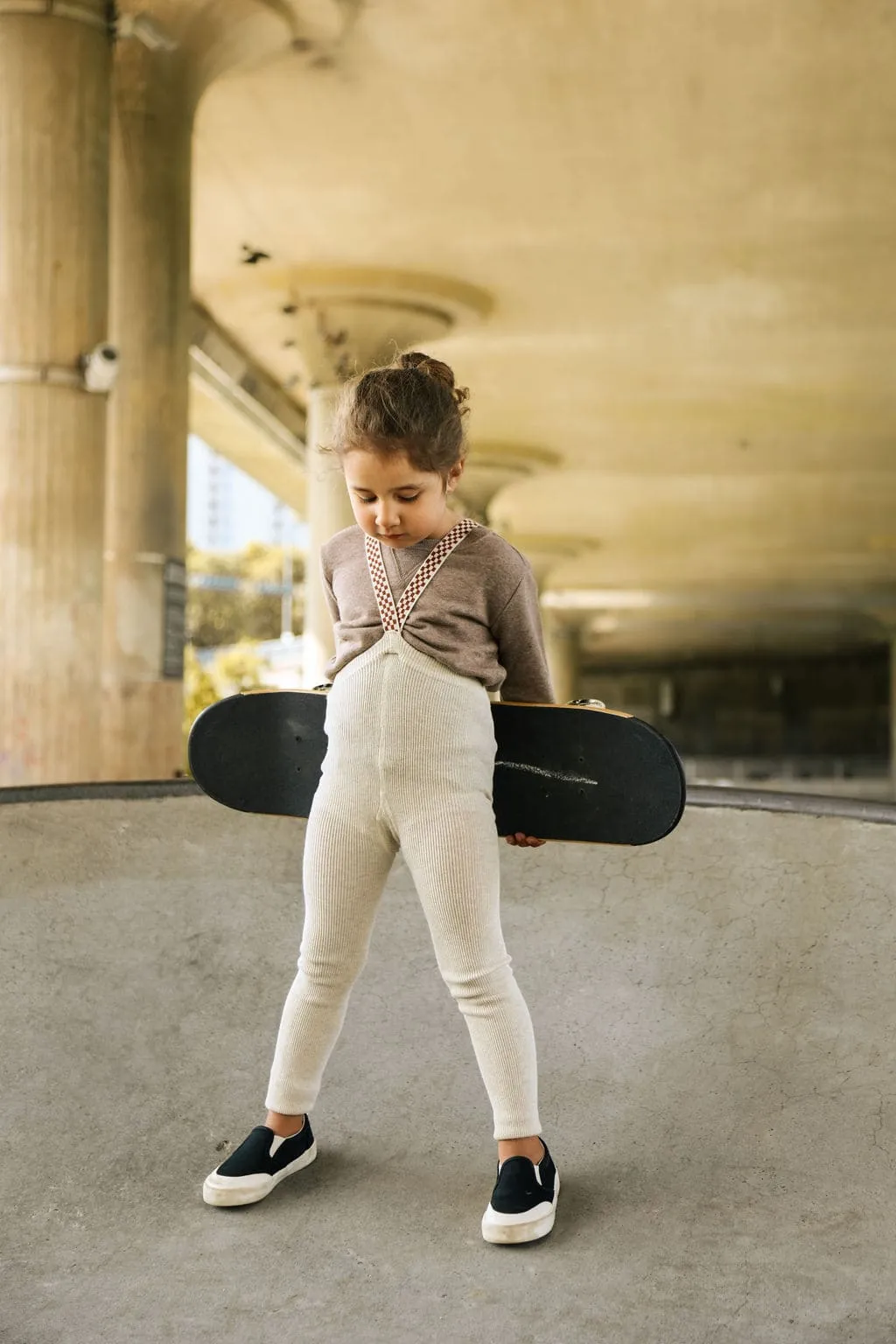 Collants à bretelles damier sans pieds | Cream checked – Silly Silas – Image 3