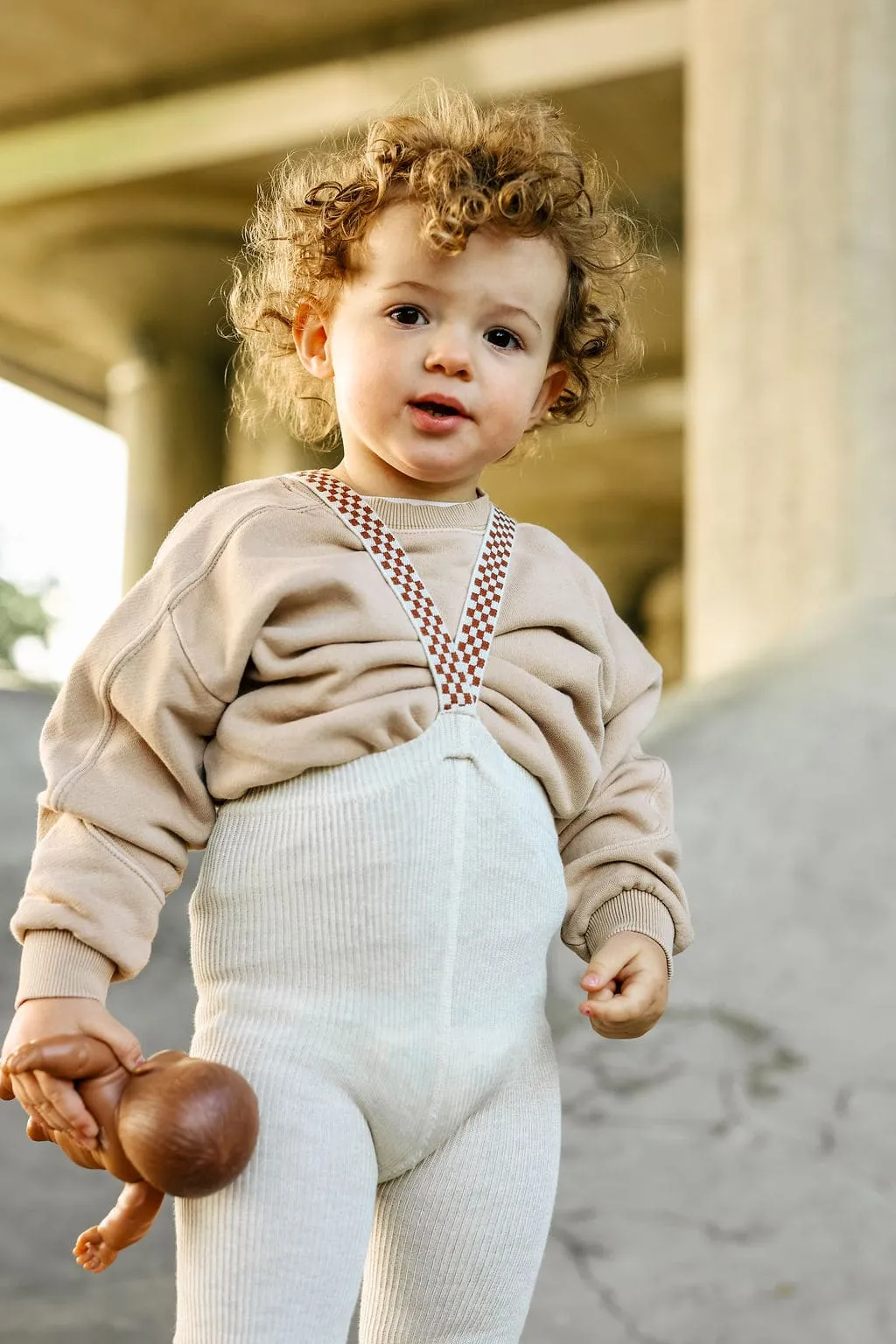 Collants à bretelles damier sans pieds | Cream checked – Silly Silas – Image 2