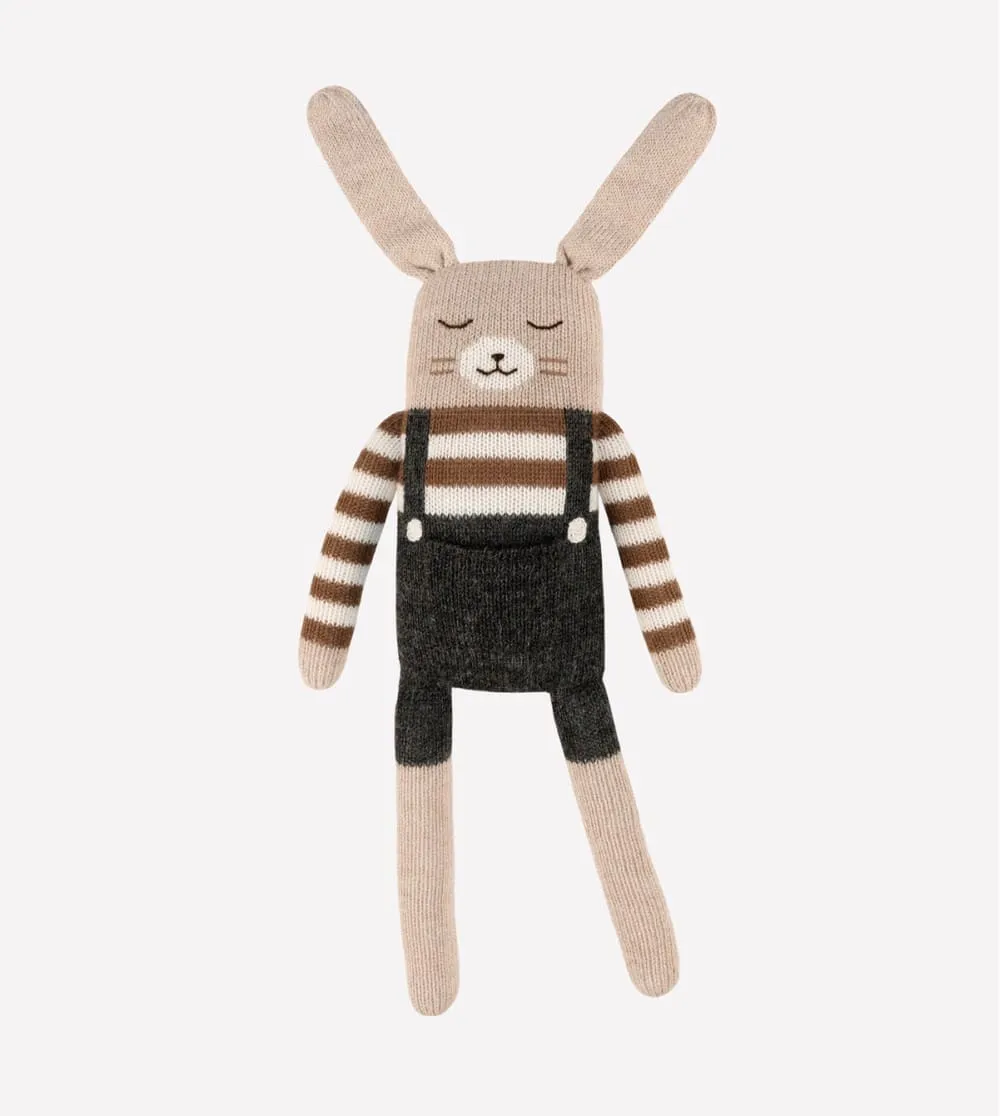Grand doudou Lapin | Salopette noire – Main sauvage