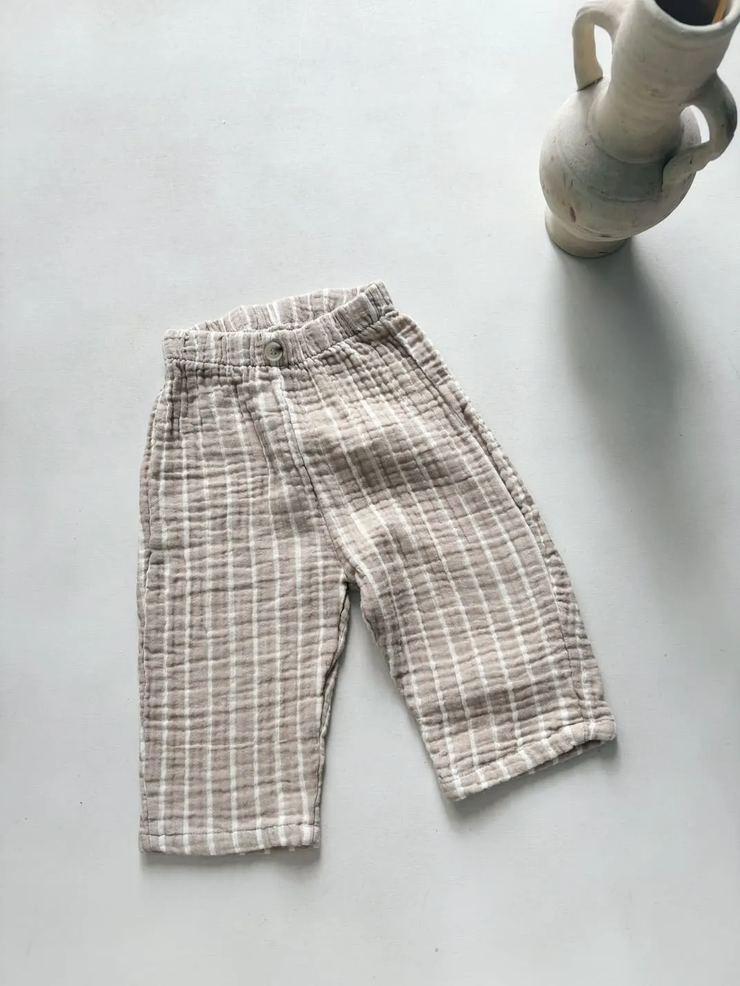 Pantalon gaze de coton enfant beige | Rayures