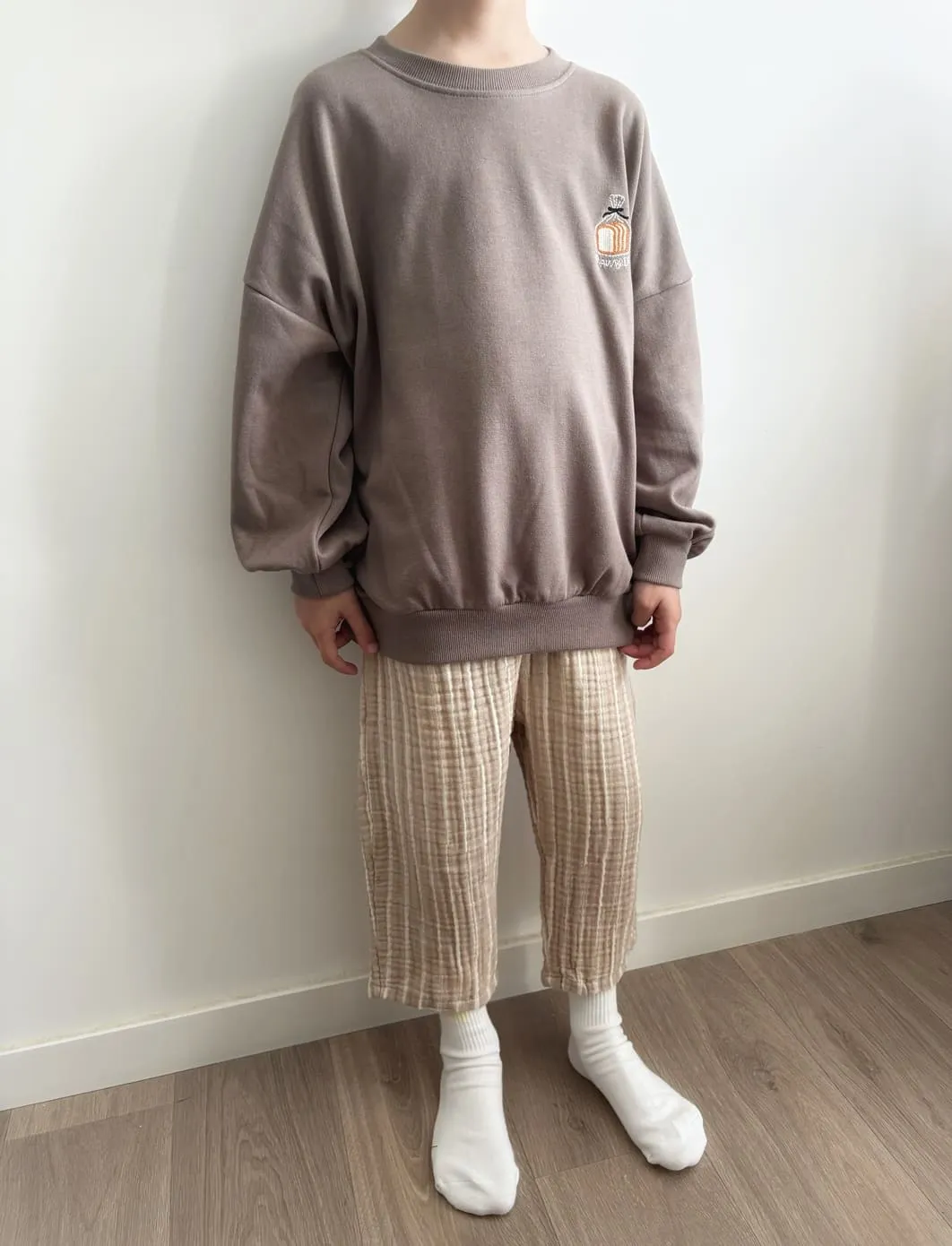 Pantalon gaze de coton enfant beige | Rayures – Image 4