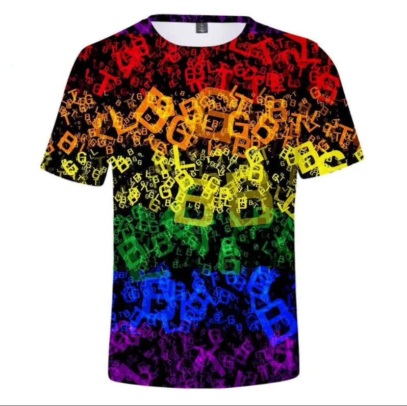 T-shirt lettres LGBT multicolores manche courtes