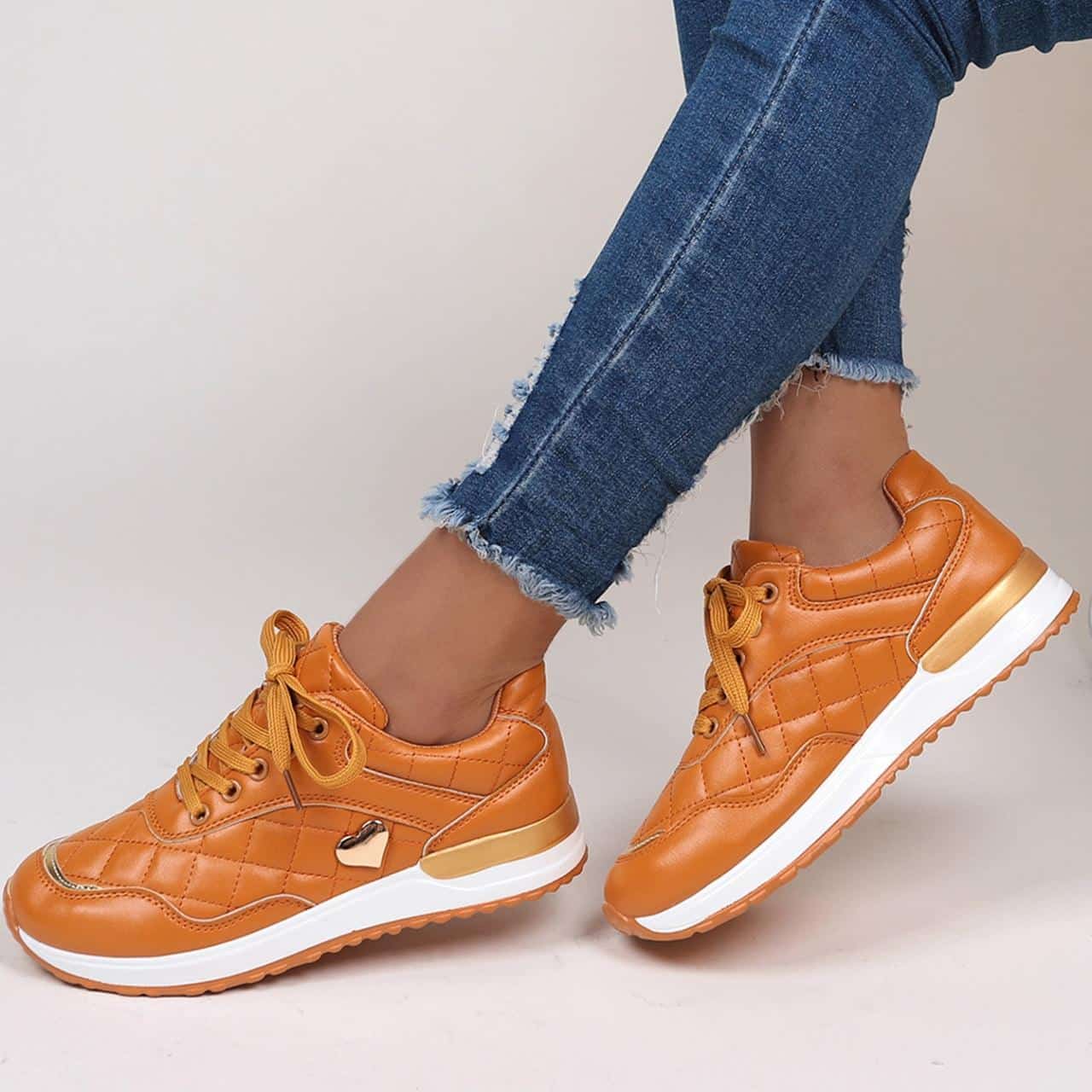 Chaussures orthopédiques oranges à lacets pour femme – Image 8