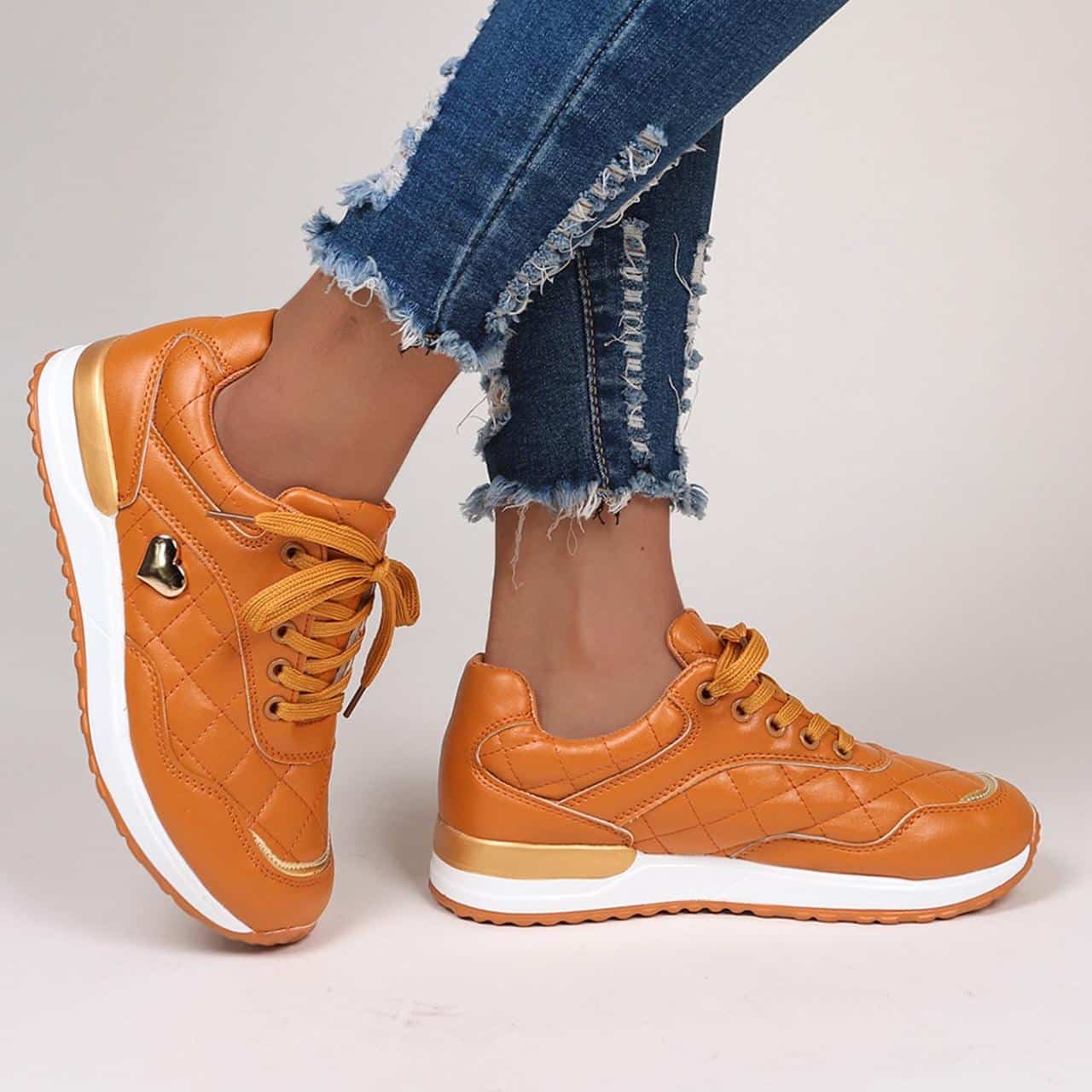 Chaussures orthopédiques oranges à lacets pour femme – Image 6