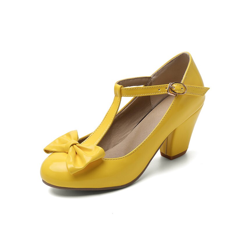 Chaussures vintage femme avec nœud jaune – Image 2