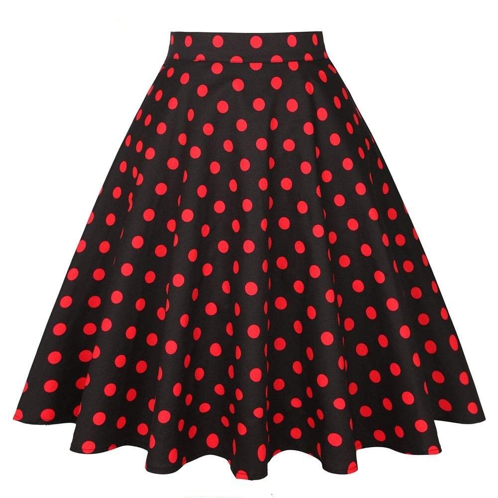 Jupe Vintage à pois rouges sur fond noir. – Image 2