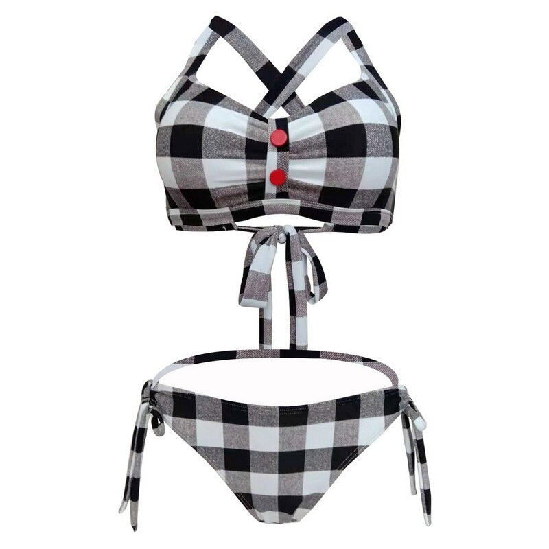 Maillots de Bain Vintage à motif Vichy noir – Image 2