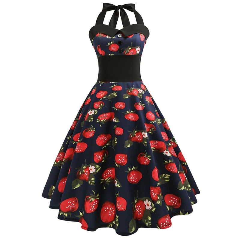 Robe vintage style Pin-Up à motif fraises