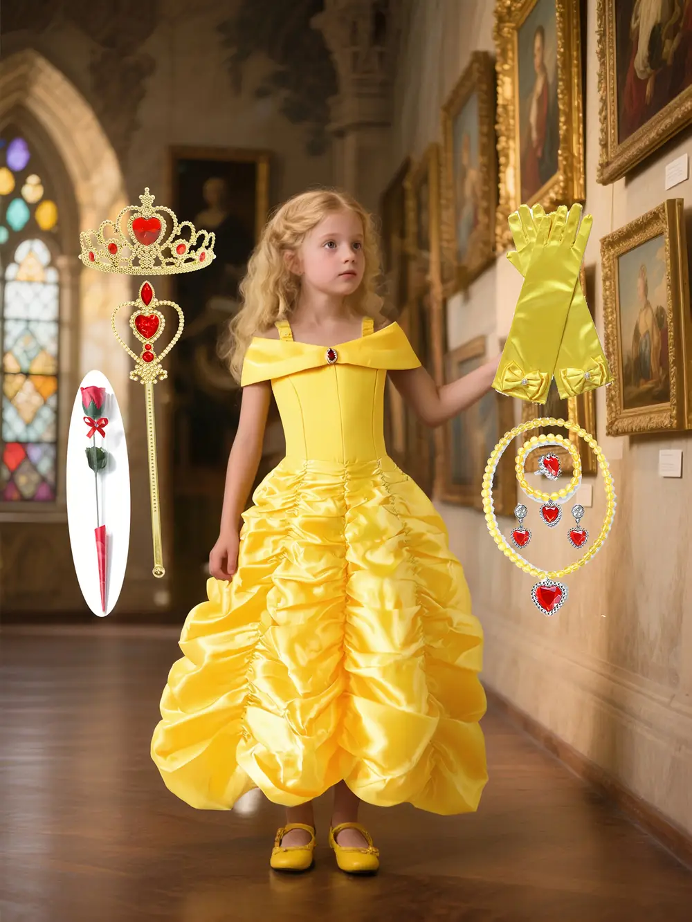 Déguisement princesse fille 9 pièces – robe conte de fées avec accessoires charme