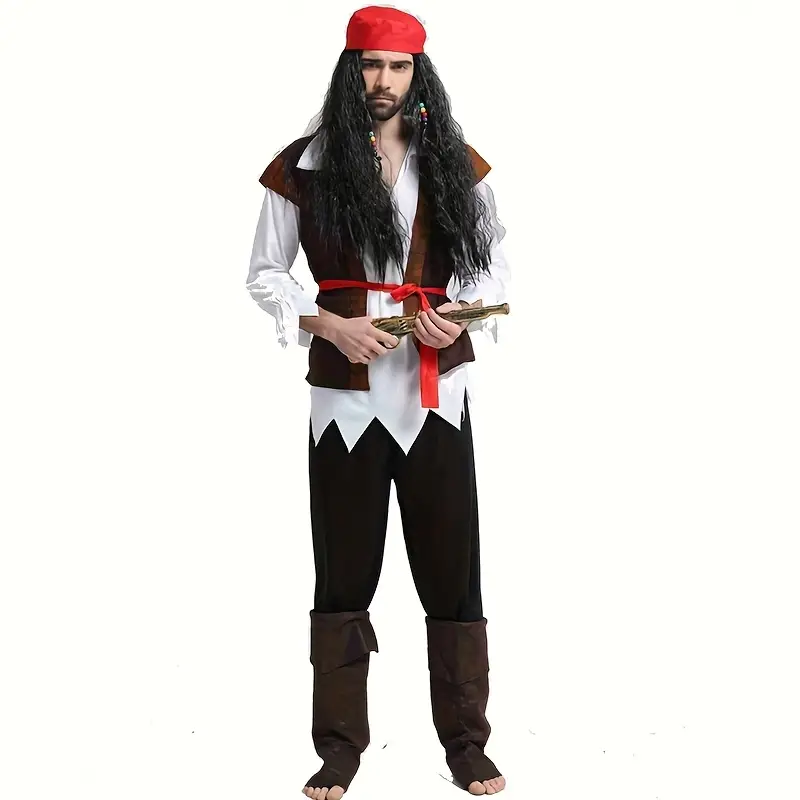 Déguisement pirate adulte style Jack Sparrow – chemise, gilet et ceinture – Image 8