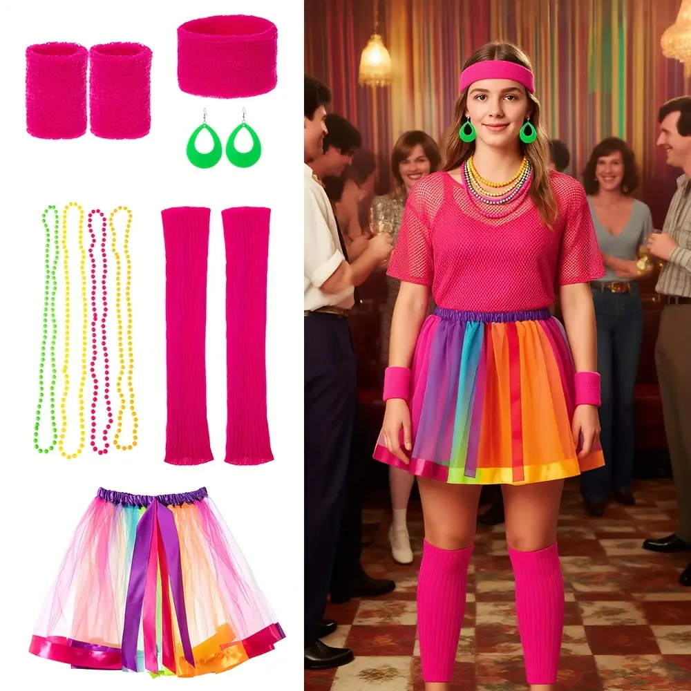 Kit d’accessoires vintage femme années 80 – gants résille, bijoux, lunettes – Image 4