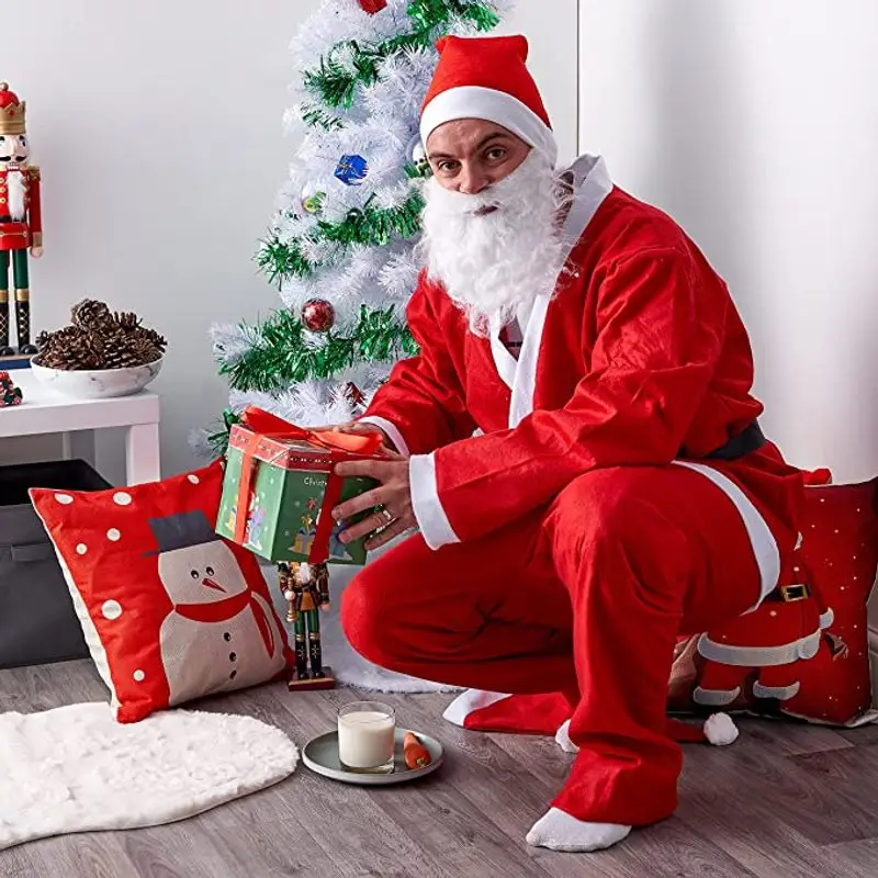 Déguisement de Père Noël complet 5 pièces – costume rouge avec accessoires – Image 9