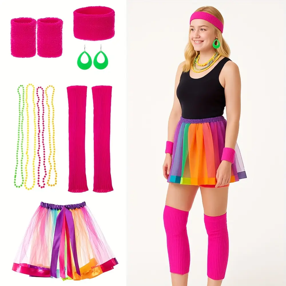 Kit d’accessoires vintage femme années 80 – gants résille, bijoux, lunettes