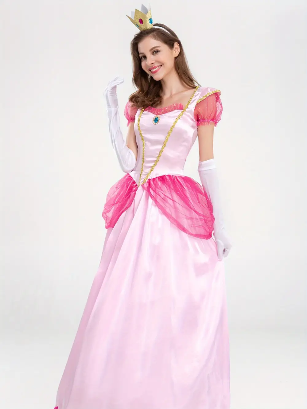 Robe princesse fille satin élégant avec couronne dorée – déguisement féerique