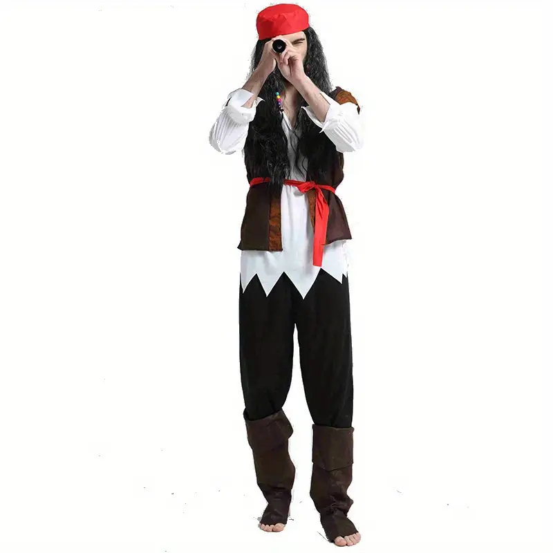 Déguisement pirate adulte style Jack Sparrow – chemise, gilet et ceinture – Image 2