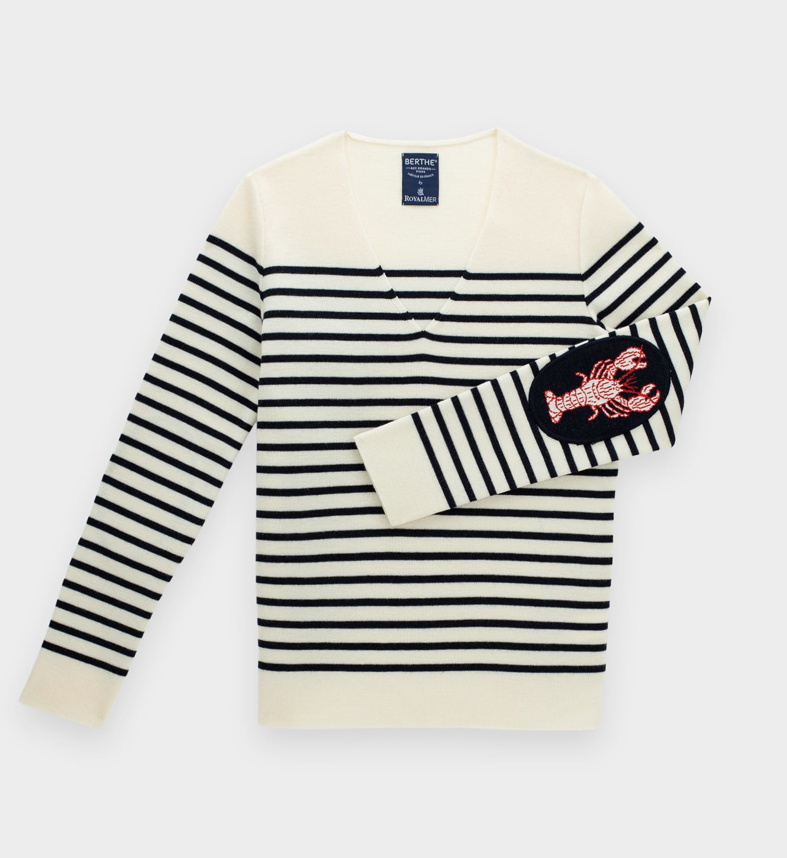 Pull rayé Femme | Col V – HOMARD – Royal Mer – Image 2