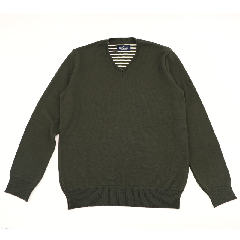 Pull Royal Mer uni col V Kaki – CHARLES – Image 6