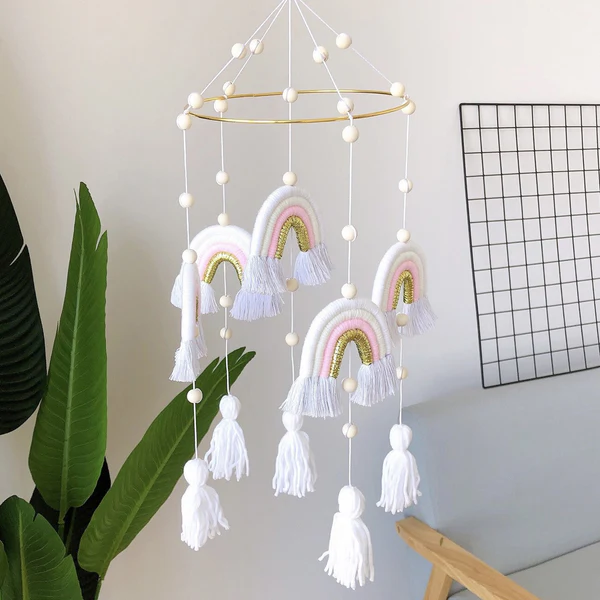 Mobile Bébé Arc-En-Ciel – Blanc & Doré – Image 4