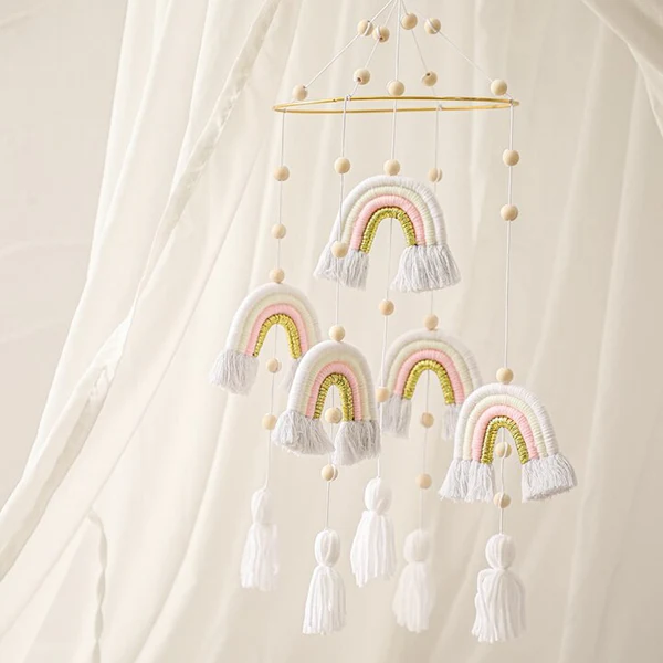 Mobile Bébé Arc-En-Ciel – Blanc & Doré – Image 3