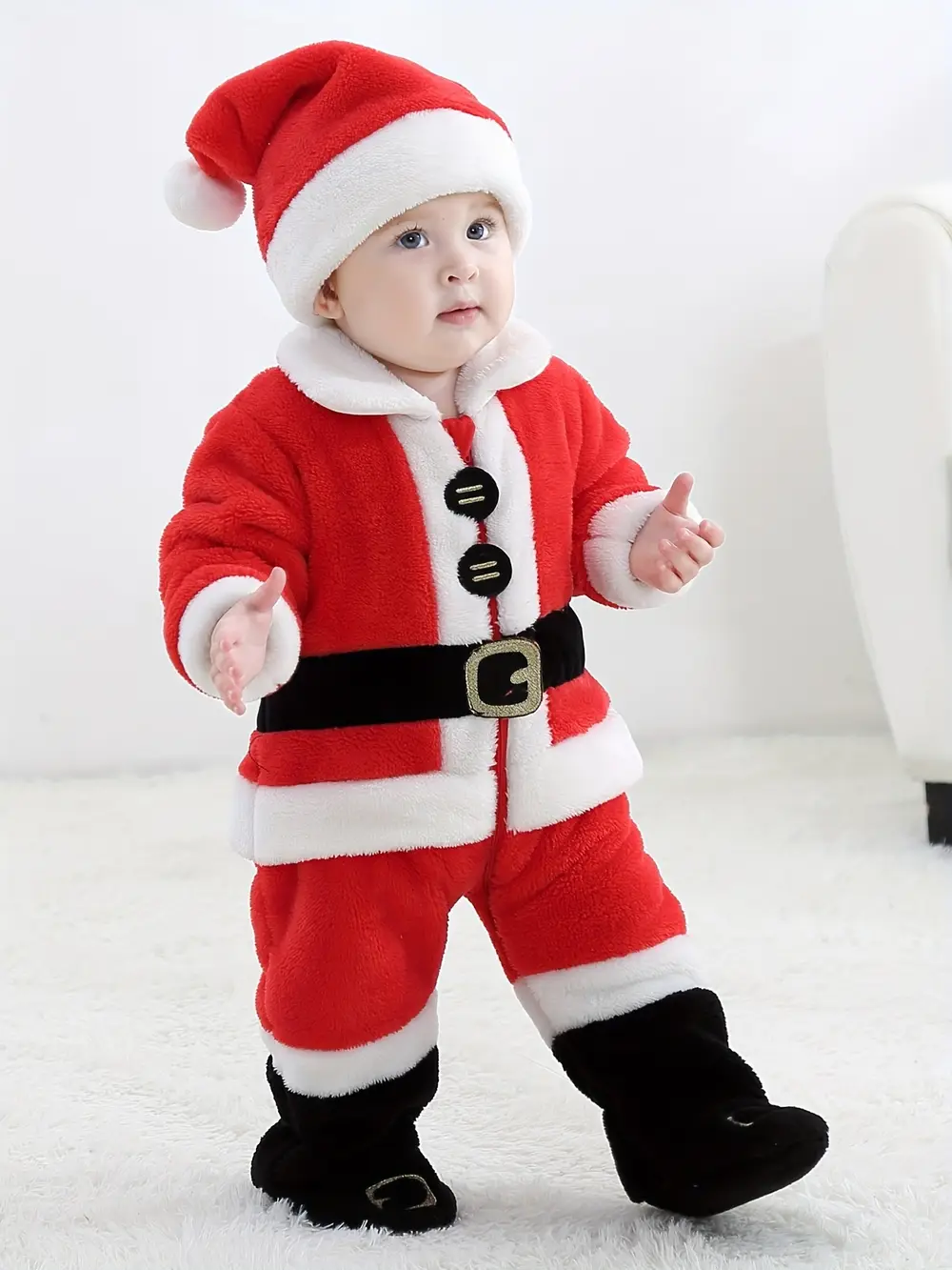 Barboteuse de Noël bébé en velours doux – combinaison chaude festive hiver – Image 4