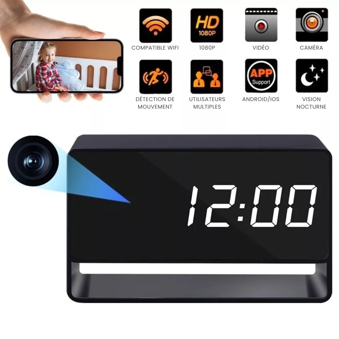Caméra espion cachée dans réveil numérique – Surveillance discrète HD pour maison ou bureau – Sécurité invisible 24h/24 – Image 2