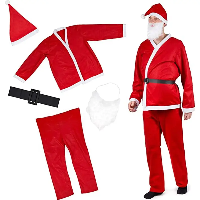 Déguisement de Père Noël complet 5 pièces – costume rouge avec accessoires – Image 2