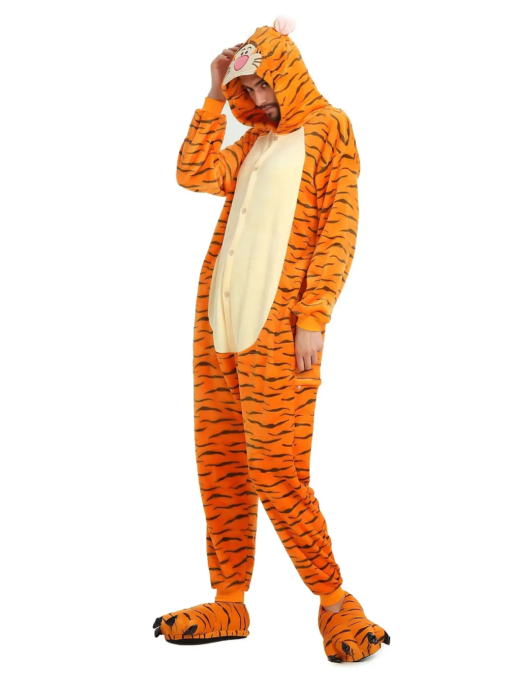 Combinaison pyjama tigre adulte en peluche – costume douillet pour cosplay et maison – Image 3