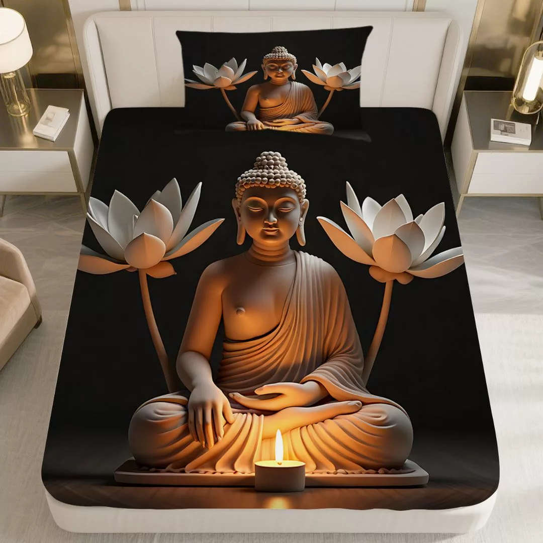 Parure de lit Bouddha lotus et sérénité – Ambiance zen et sommeil paisible pour des nuits réparatrices – Image 3