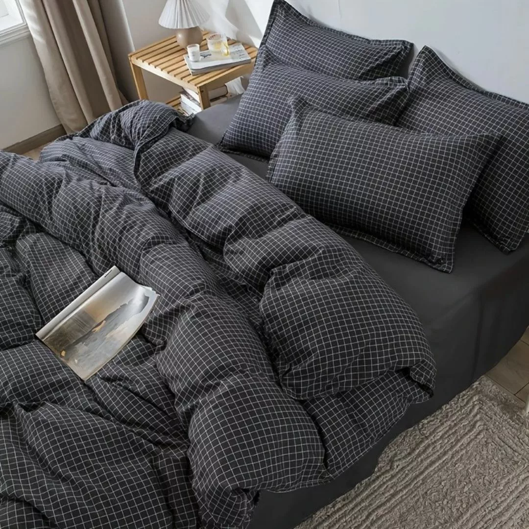 Parure de lit carreaux noirs minimalistes – Élégance moderne et sommeil raffiné – Style épuré pour chambre design – Image 5