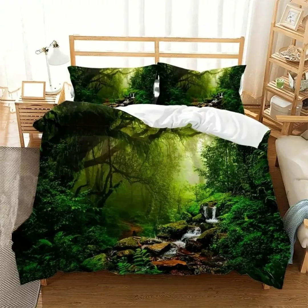 Parure de lit cascade forêt tropicale – Évasion exotique et sommeil apaisant – Décor naturel zen