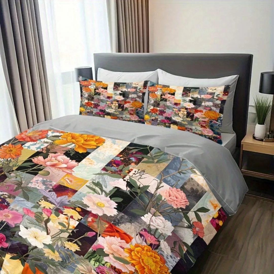 Parure de lit patchwork fleurs vintage – Ambiance bohème chic pour une chambre romantique et chaleureuse – Image 3