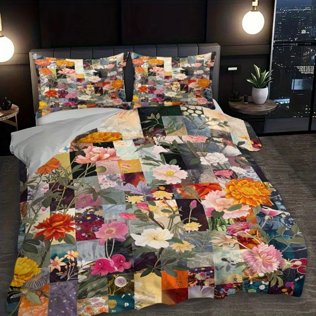Parure de lit patchwork fleurs vintage – Ambiance bohème chic pour une chambre romantique et chaleureuse – Image 2