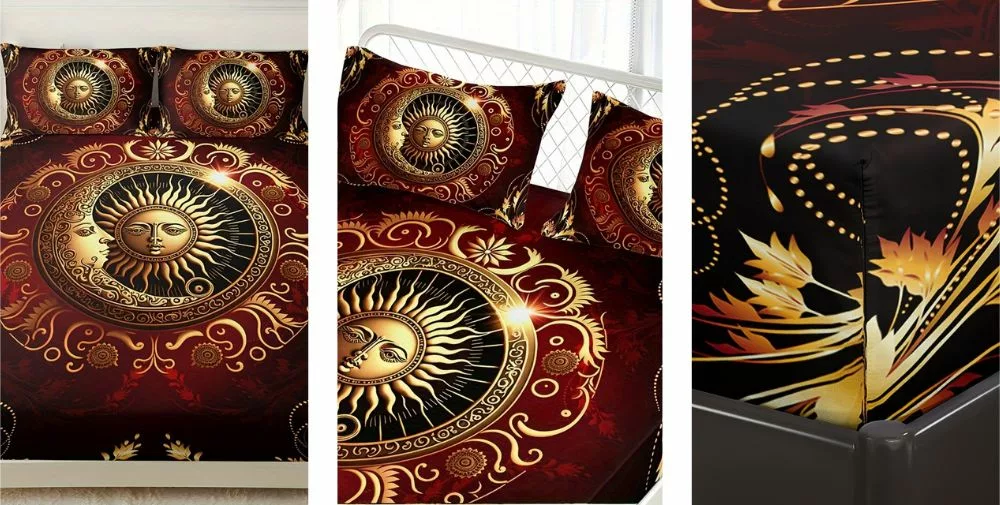 Parure de lit soleil lune dorés royaux – Élégance mystique et confort luxueux pour des nuits féériques – Image 3