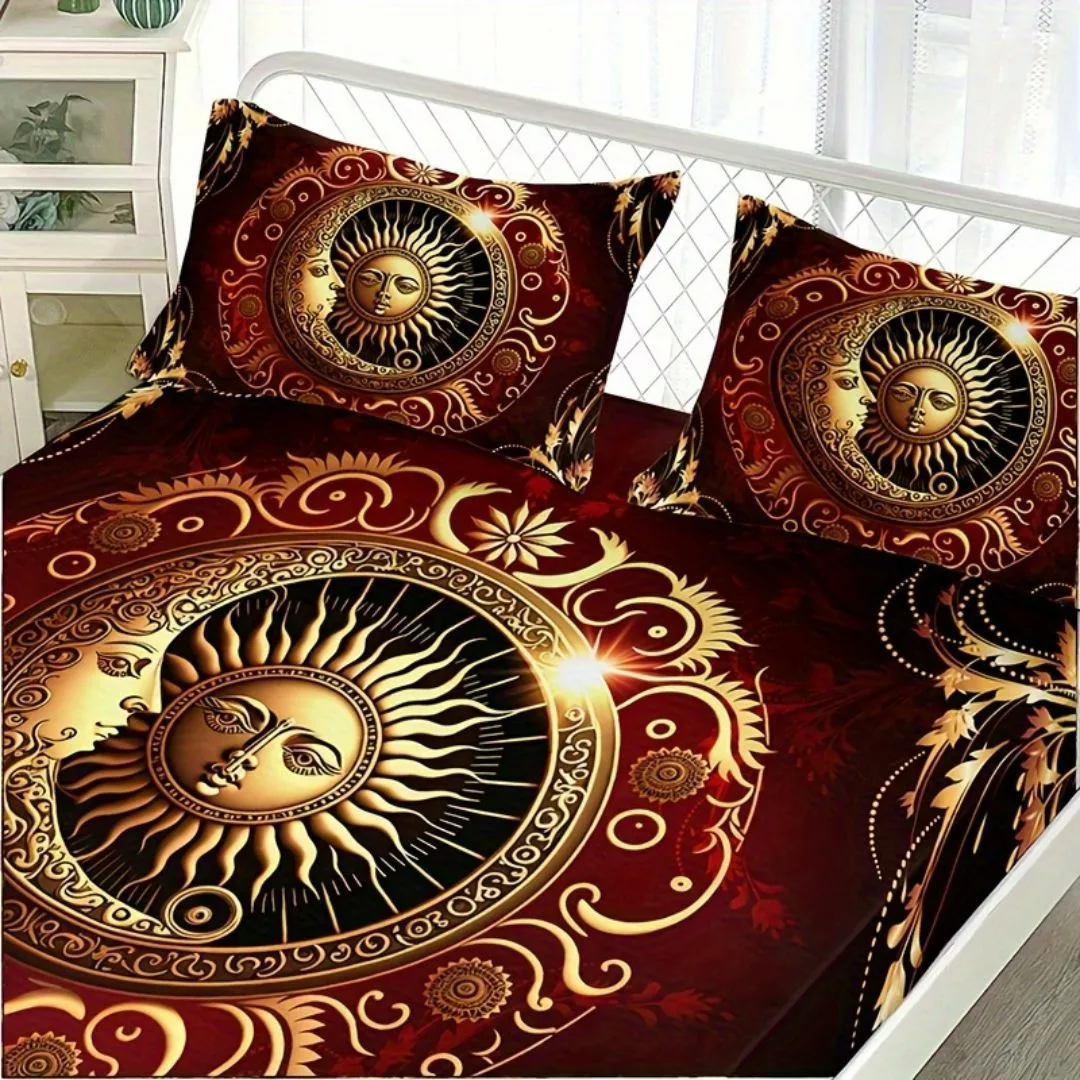 Parure de lit soleil lune dorés royaux – Élégance mystique et confort luxueux pour des nuits féériques – Image 6
