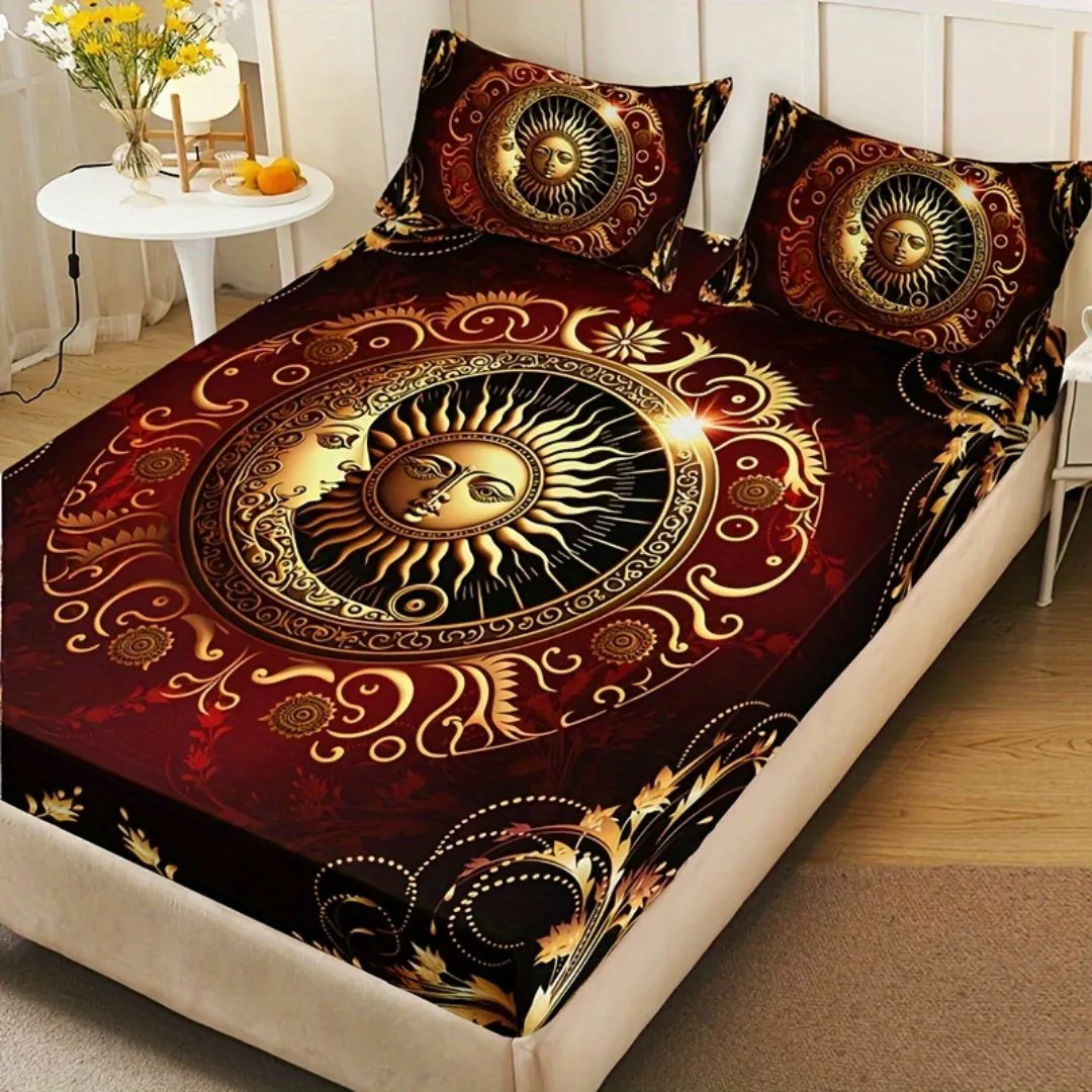 Parure de lit soleil lune dorés royaux – Élégance mystique et confort luxueux pour des nuits féériques – Image 2