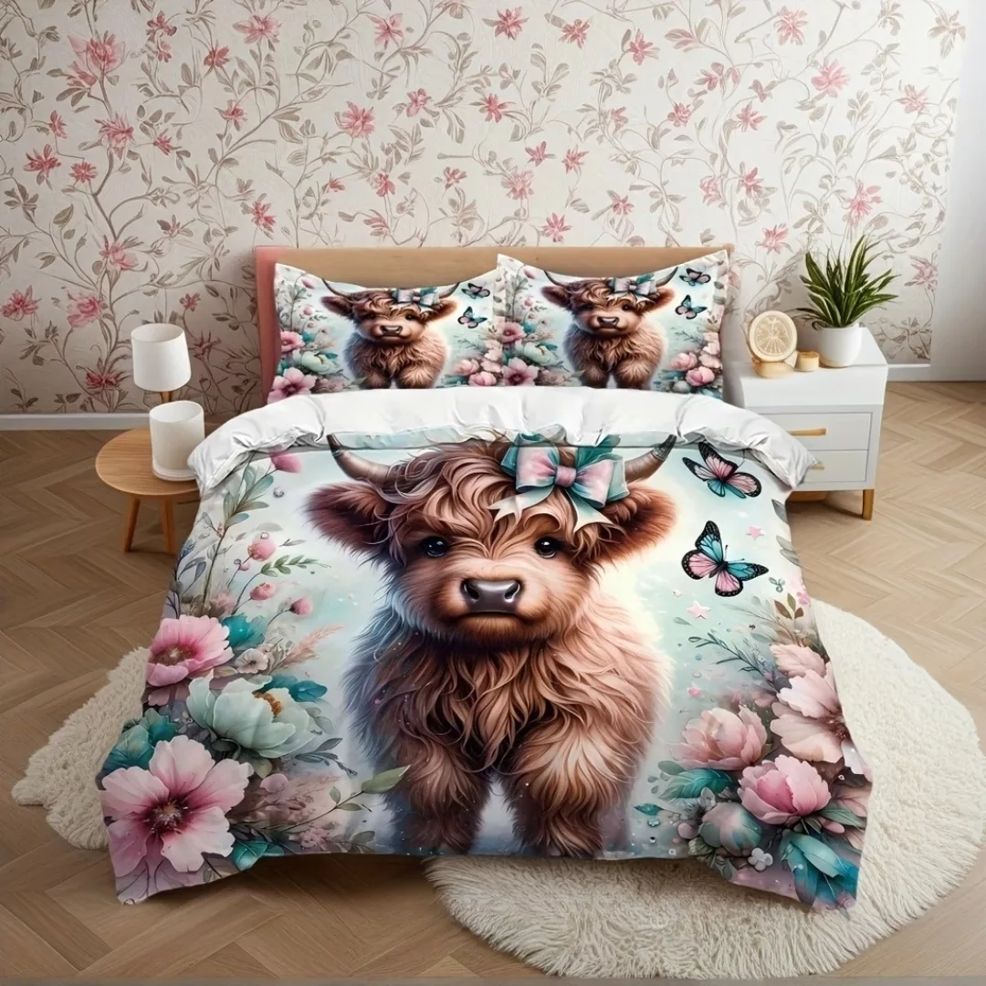 Parure de lit vache fleurie féerique – Ambiance champêtre et magique pour des nuits douces et réconfortantes – Image 3