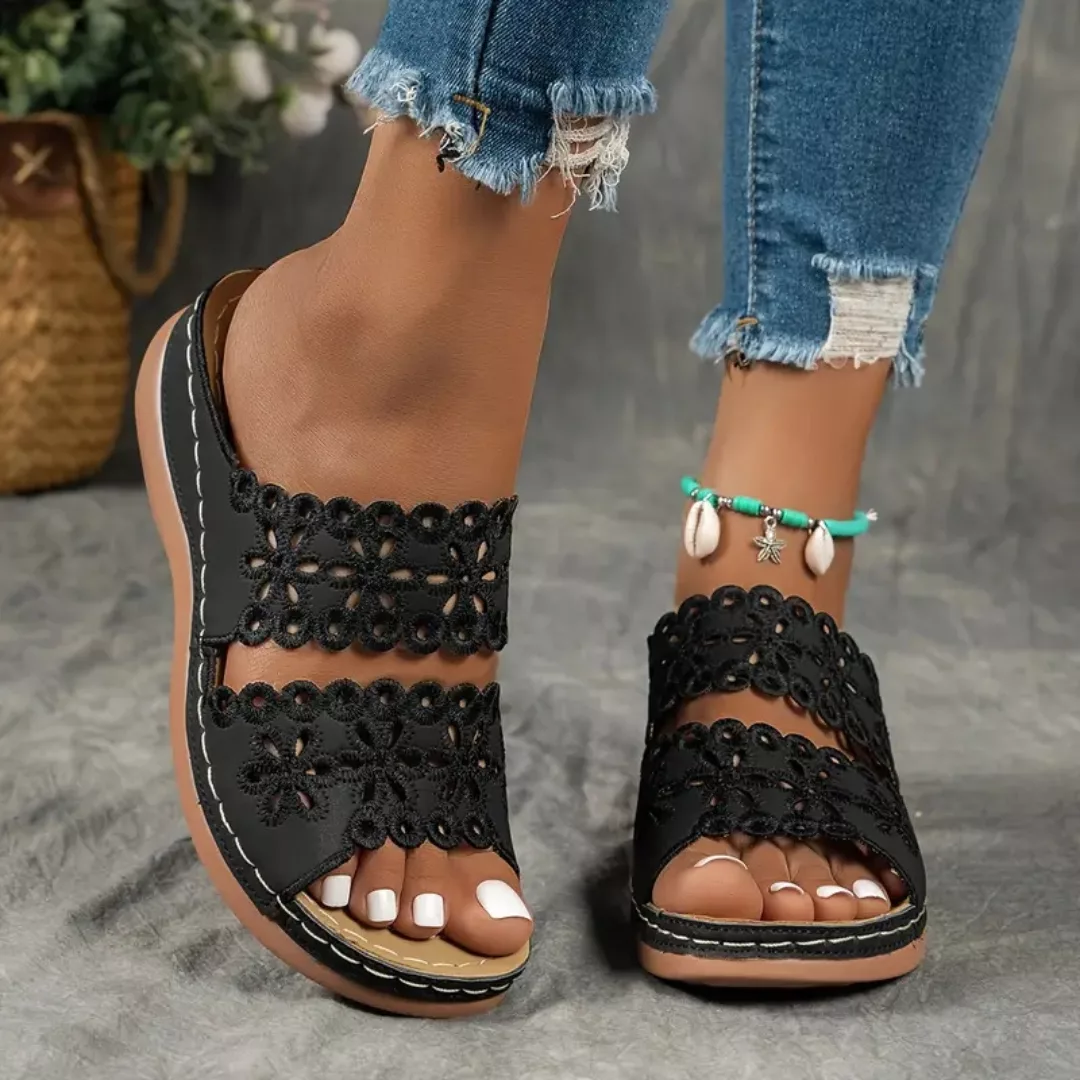 Sandales compensées femme dentelle confort – look chic, semelle légère, maintien parfait tout l’été – Image 4