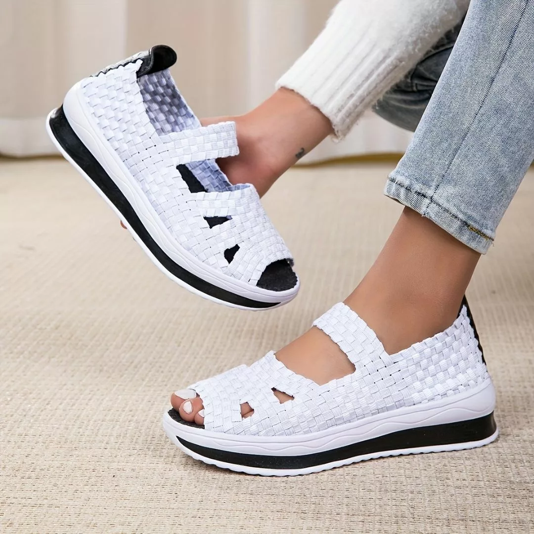 Sandales plateforme femme tressées confort – look estival chic, talon compensé léger, marche sans douleur